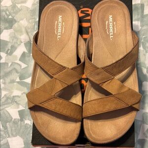 Merrell Tan Sandals Cross-Strap Comfort